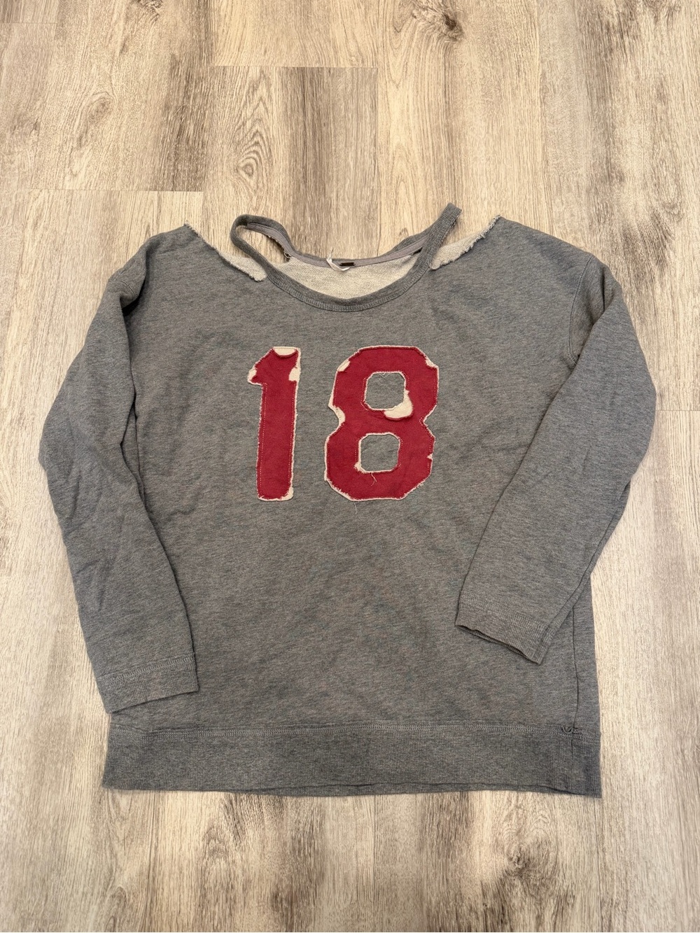 Free People Gray Distressed Varsity 18 Sweatshirt Size Medium